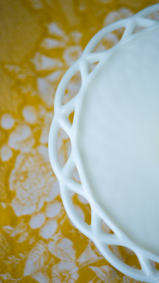 Latticed Edge Milk Glass Cake Pedestal