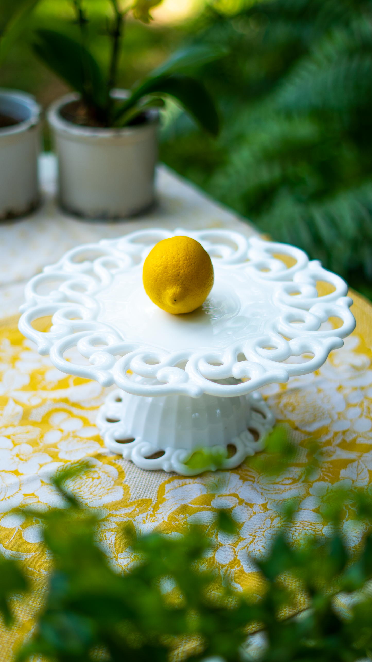 Swirled Edges Milk Glass Cake Pedestal