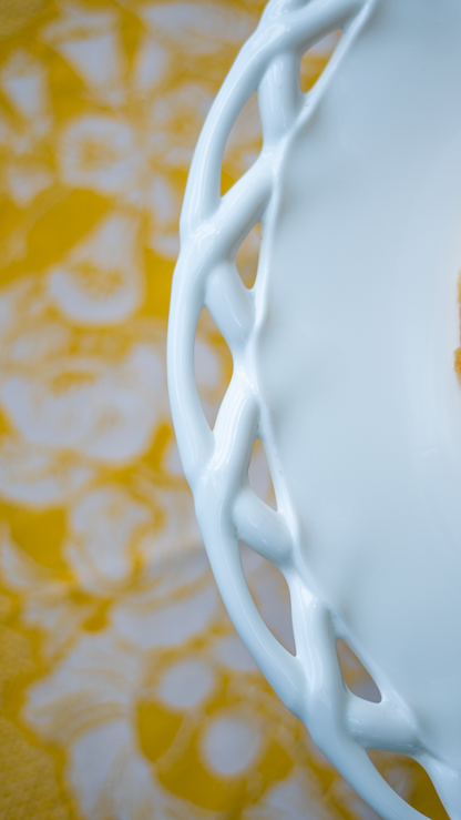 Milk Glass Latticed Cake Pedestal